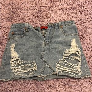 Signature8 Light Blue Distressed Mini Skirt